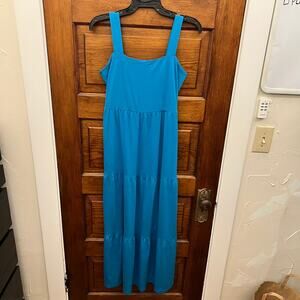 ANRABESS Women's Casual Maxi Sleeveless Square Neck Tiered Sun Dress XS NWT Blue